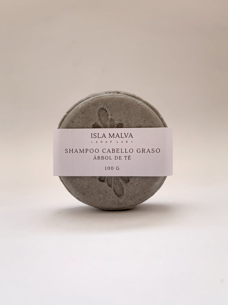 Shampoo sólido 100g · Cabello Graso · Árbol de té